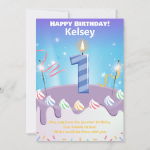 one year old Happy Birthday card personalised
