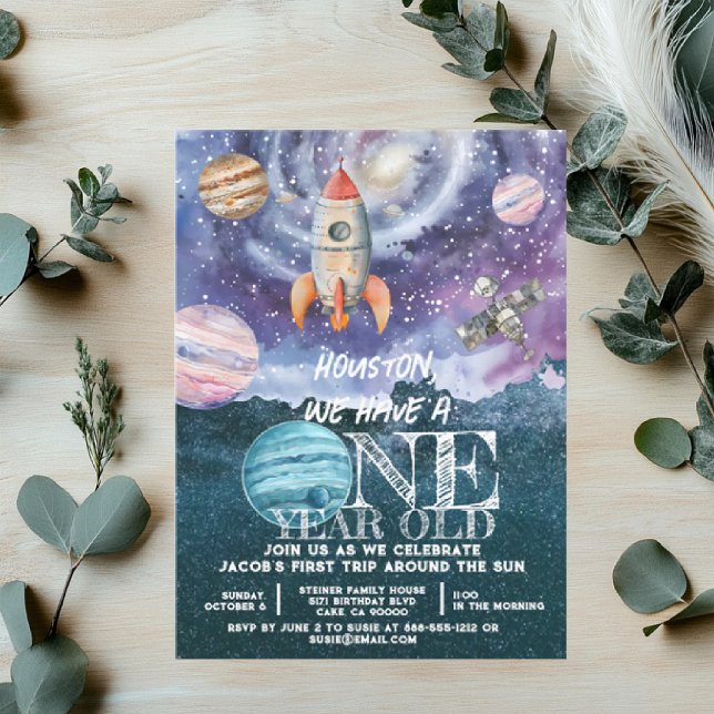 One Year Old Outer Space Astronaut Birthday  Invitation (Creator Uploaded)