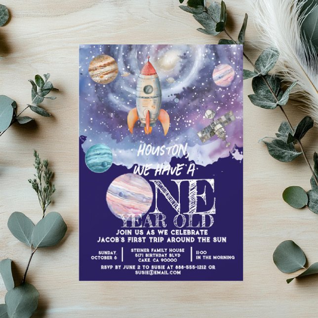 One Year Old Outer Space Astronaut Birthday  Invitation (Creator Uploaded)
