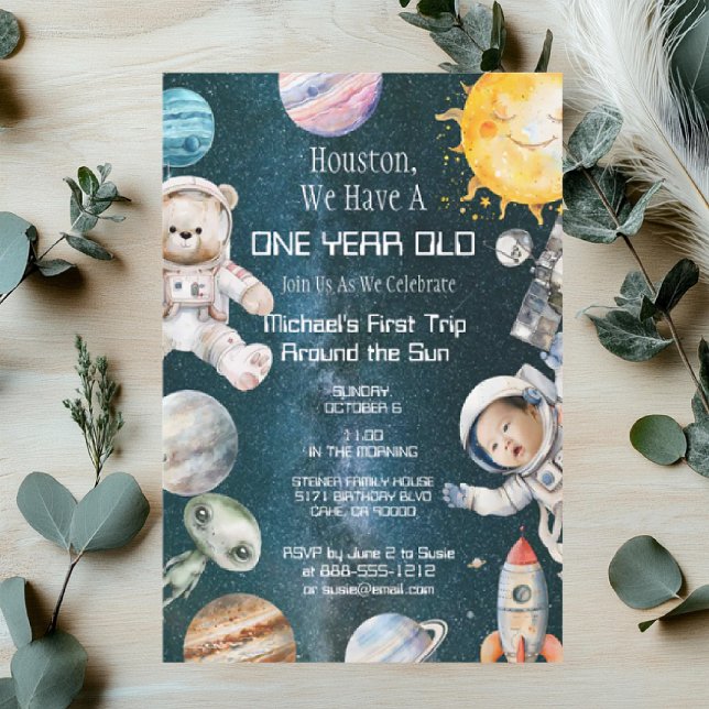 One Year Old Outer Space Birthday Party Invitation (Creator Uploaded)