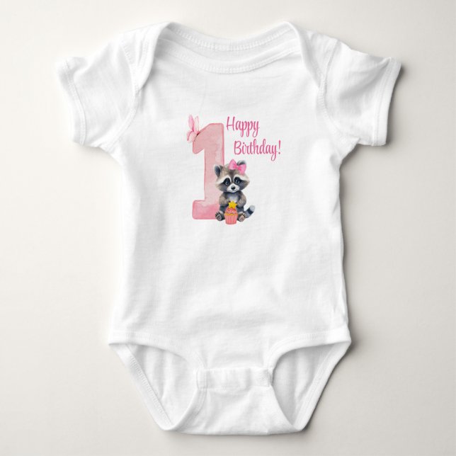 "One Year Old" – Pink First Birthday Baby Bodysuit (Front)