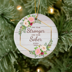 One Year Sober One Year Stronger Personalised Ceramic Ornament