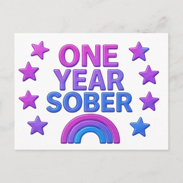 One Year Sober sobriety anniversary birthday AA NA Postcard (Front)