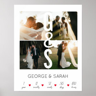 One Year Together Wedding Anniversary 4 Photo Post Poster