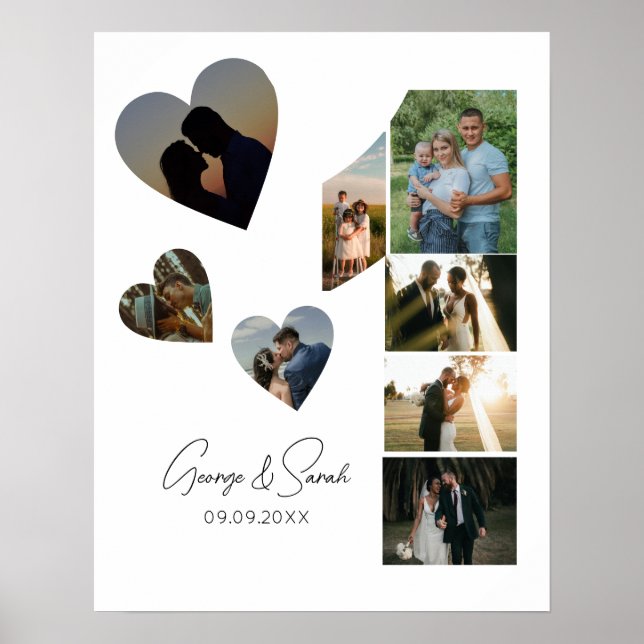 One Year Together Wedding Anniversary 5 Photo Poster (Front)