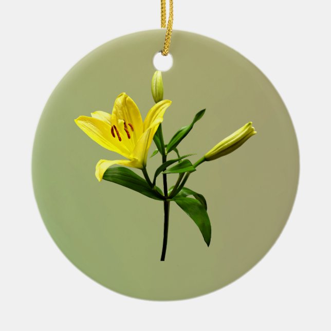 One Yellow Lily Ceramic Ornament (Front)