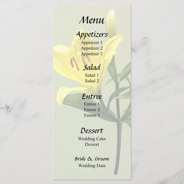 One Yellow Lily Menu (Front)