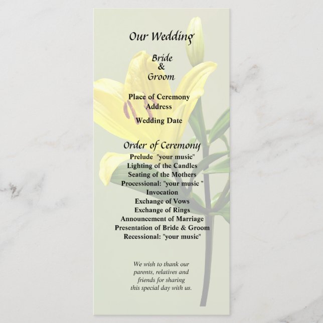 One Yellow Lily Program (Front)