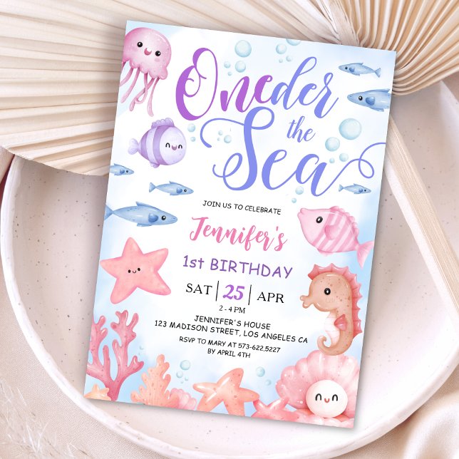 ONEder The Sea! 1st Birthday Baby Girl Cute Ocean  Invitation (Creator Uploaded)