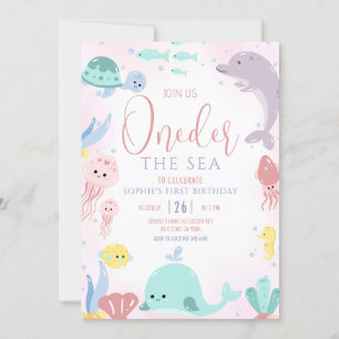 Oneder The Sea 1st Birthday Girl Cute Ocean Invitation