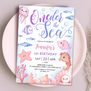 ONEder The Sea! 1st Birthday Girl Cute Sea Life Invitation