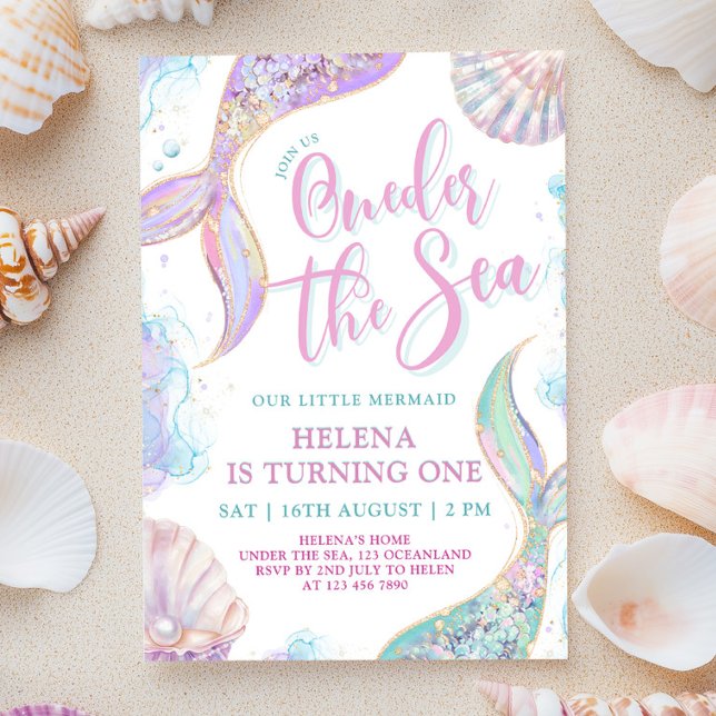 Oneder The Sea 1st Birthday Girl Invitation (Creator Uploaded)