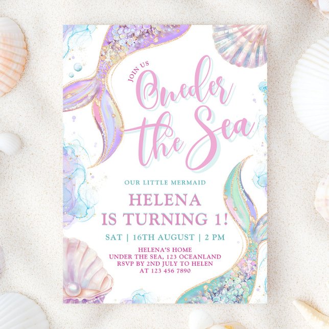 Oneder The Sea 1st Birthday Girl Invitation (Creator Uploaded)