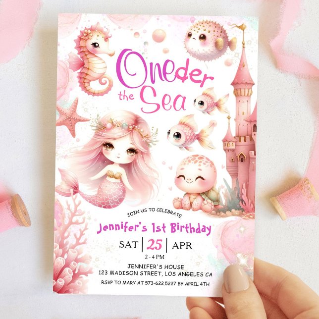 ONEder The Sea! 1st Birthday Girl Pink Mermaid Invitation (Creator Uploaded)