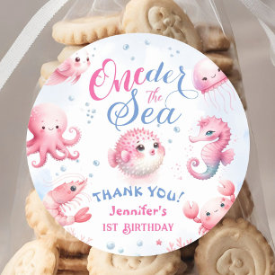 Oneder The Sea 1st Birthday Girls Pink Cute Ocean Classic Round Sticker