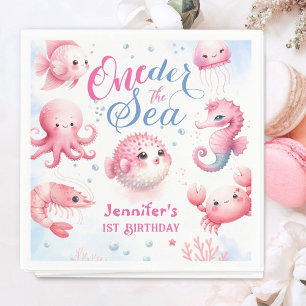 ONEder The Sea 1st Birthday Girls Pink Cute Ocean Napkin