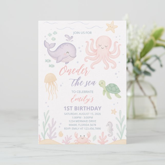 Oneder the Sea 1st Birthday Invitation (Standing Front)