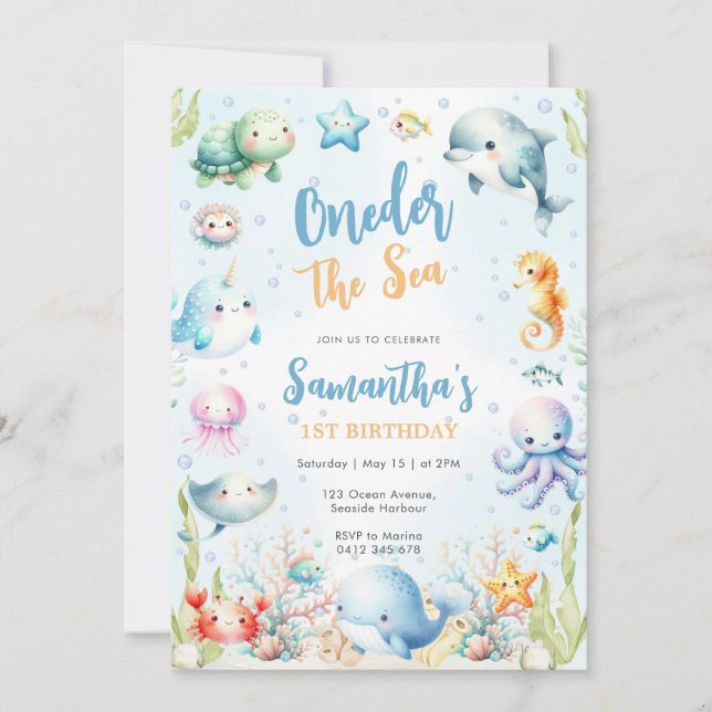 Oneder The Sea 1st Birthday Invitation (Front)