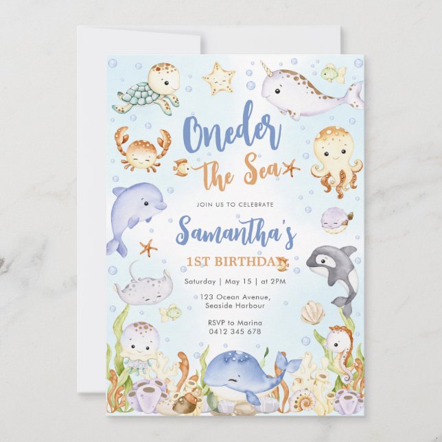 Oneder The Sea 1st Birthday Invitation (Front)