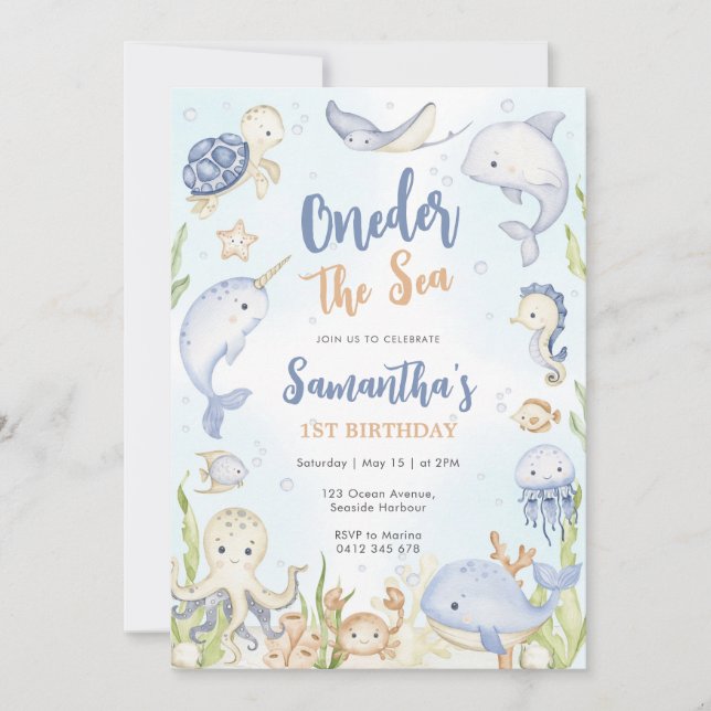 Oneder The Sea 1st Birthday Invitation (Front)