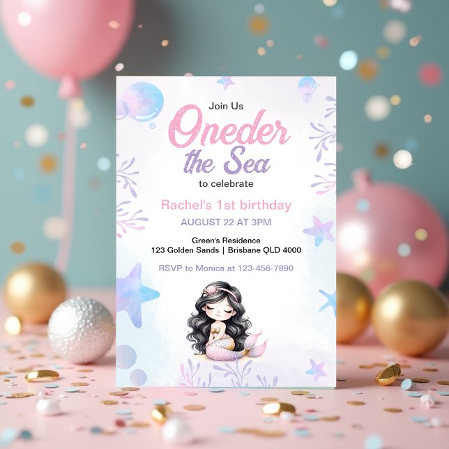 Oneder the Sea 1st Birthday Mermaid Ocean Theme Invitation (Oneder the Sea 1st Birthday Mermaid Ocean Theme Invitation)