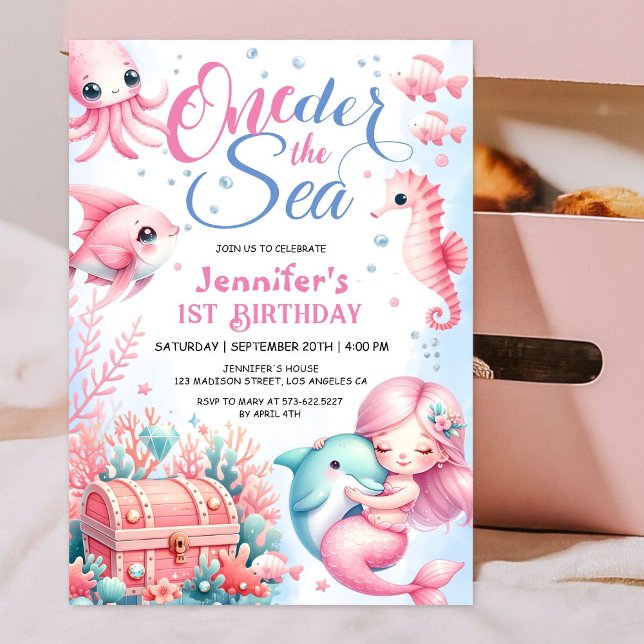 ONEder The Sea! 1st Birthday Pink Cute Ocean Party Invitation (Creator Uploaded)