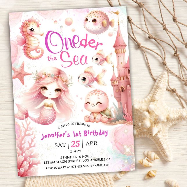 ONEder The Sea! 1st Birthday Pink Girl Cute Ocean  Invitation (Creator Uploaded)