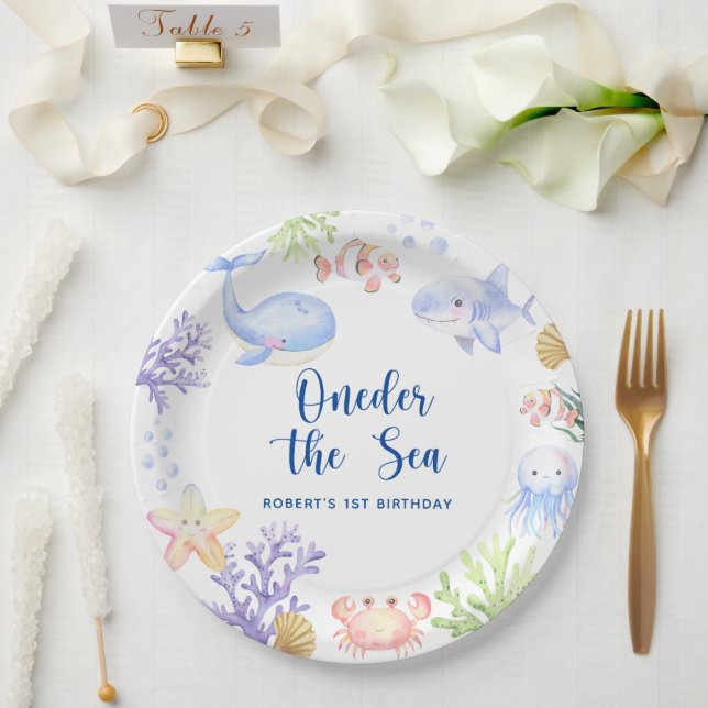 Oneder The Sea 1st Birthday Under The Sea Paper Plate (Wedding)