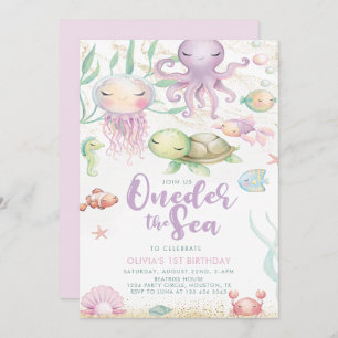 Oneder The Sea 1st Birthday Under The Sea purple Invitation