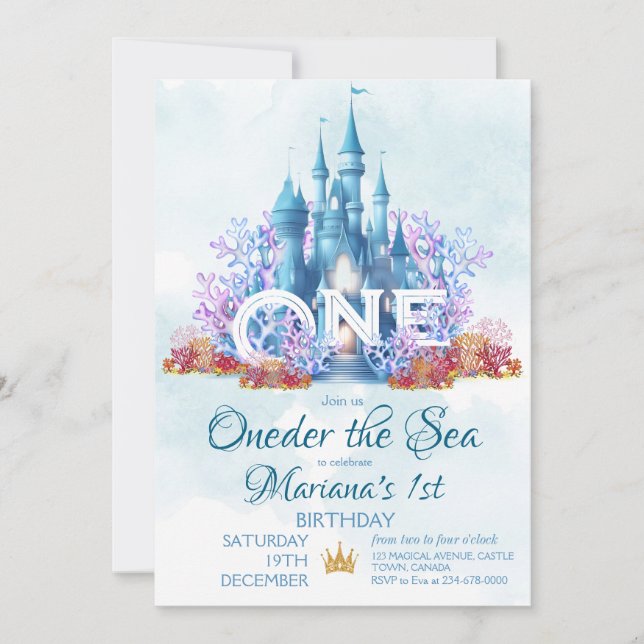 Oneder The Sea 1st Cartoon Birthday  Invitation (Front)
