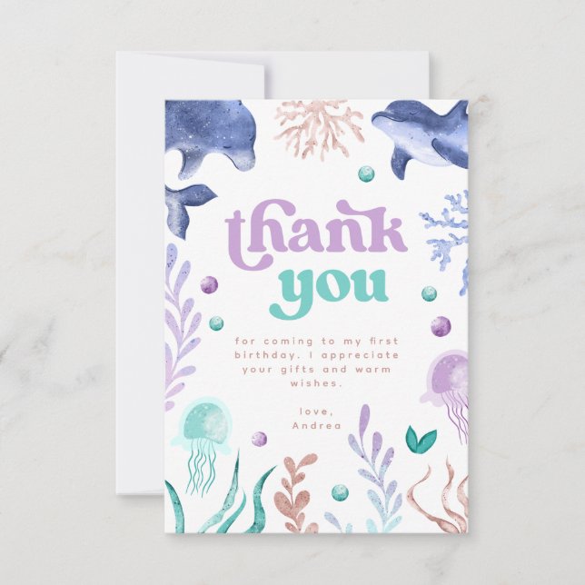 Oneder the Sea Birthday Thank You Card (Front)
