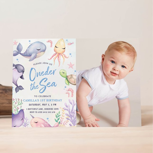 Oneder the Sea Blue Boy First Birthday Party Invitation (Creator Uploaded)