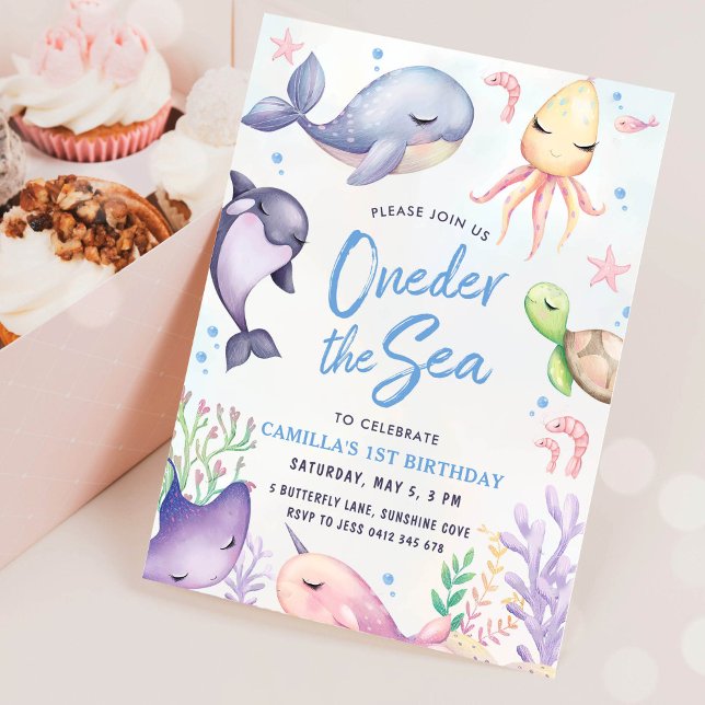Oneder the Sea Blue Boy First Birthday Party Invitation (Creator Uploaded)