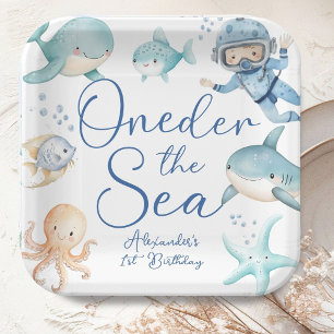 ONEder The Sea Boy 1st Birthday Blue Ocean Cute  Paper Plate