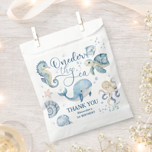 ONEder The Sea Boy 1st Birthday Cute Blue Ocean Favour Bag (Clipped)