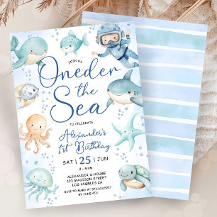 ONEder The Sea Boy 1st Birthday Cute Blue Ocean Invitation