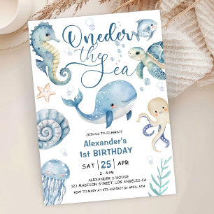 ONEder The Sea Boy 1st Birthday Cute Blue Ocean Invitation