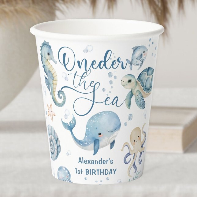 ONEder The Sea Boy 1st Birthday Cute Blue Ocean Paper Cups (Creator Uploaded)