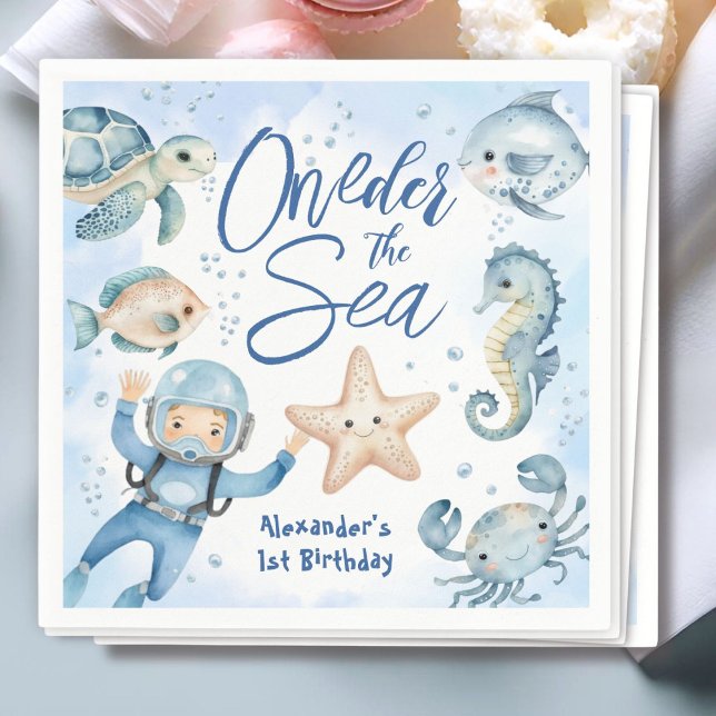 ONEder The Sea | Boy 1st birthday Cute Ocean  Napkin (Creator Uploaded)