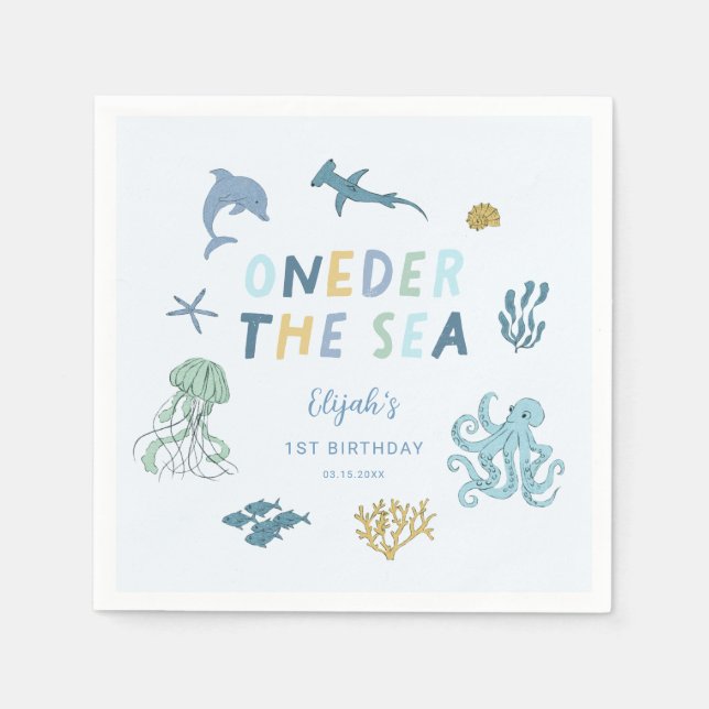 ONEder The Sea Boy Birthday Party Napkin (Front)