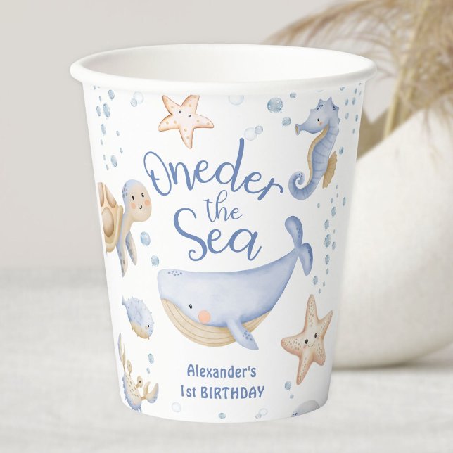 ONEder The Sea! Boy Cute Ocean 1st Birthday Paper Cups (Creator Uploaded)