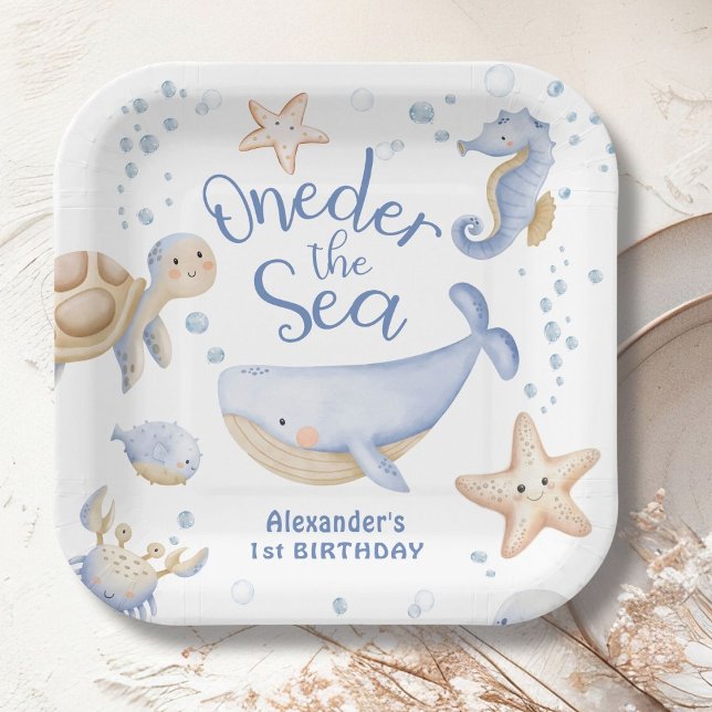 ONEder The Sea! Boy Cute Ocean 1st Birthday Paper Plate (Creator Uploaded)