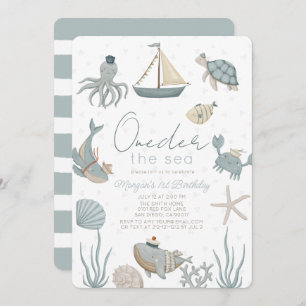 Oneder the Sea Creatures Blue Boy 1st Birthday Invitation