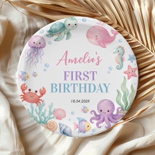 Oneder The Sea Cute Ocean Animals Birthday Paper Plate