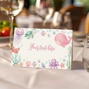 Oneder the Sea Cute Ocean Animals Food Tent Place Card