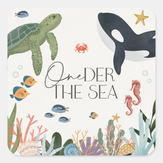 Oneder The Sea First Birthday Envelope Favour Square Sticker (Front)