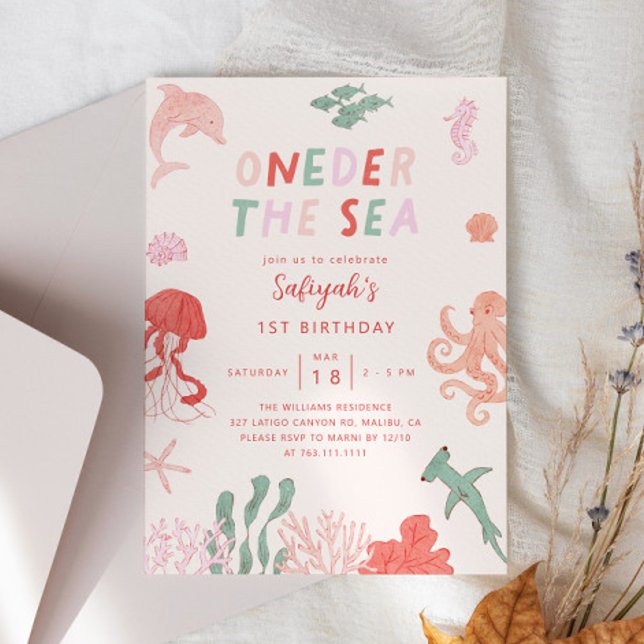 Oneder The Sea Girl 1st Birthday Party  Invitation (Creator Uploaded)