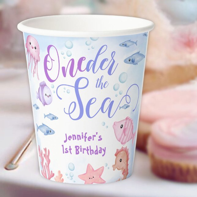 ONEder The Sea Girls 1st birthday Cute Ocean Paper Cups (Creator Uploaded)
