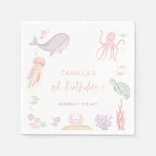 Oneder The Sea Girls 1st Birthday Napkins