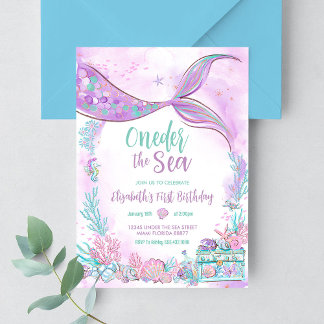Oneder the Sea Little Mermaid First 1st Birthday Invitation
